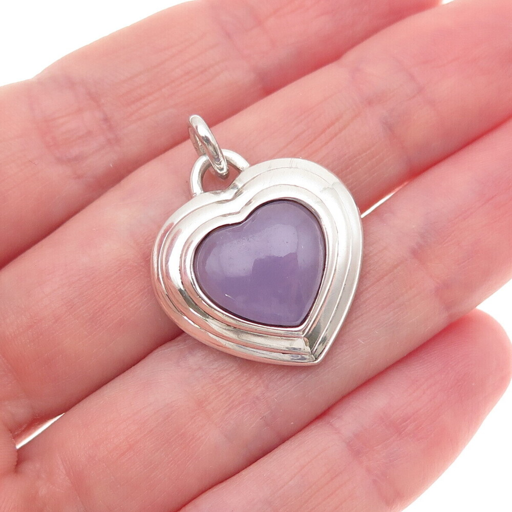 CNA Pranda 925 Sterling Silver Vintage Real Lavender Jade Heart Charm Pendant